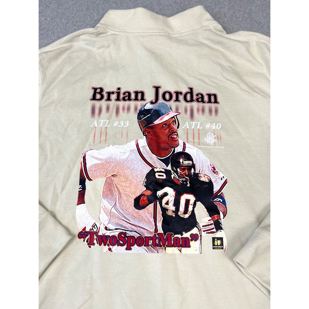 Vintage Atlanta Braves Brian Jordan Shirt Mens‎ XL Beige 90s Two Sports Man